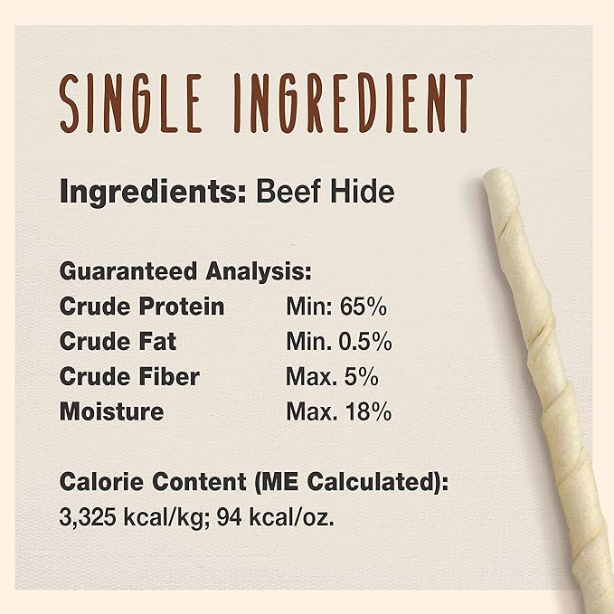 Cadet Premium Grade Beef Hide for Dogs, Long Lasting Rawhide Twist Chew Sticks, Natural Dog Chews, 5 Inch Dog Bones (75 Count)