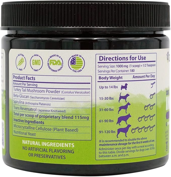ZENAPET Allergy Immune Support Supplement for Dogs, Superfood 100% Human-Grade with Turkey Tail Mushroom, Prebiotics for Gut Health, Itchy Skin, Seasonal Allergies & Yeast - for Small to Large Breeds