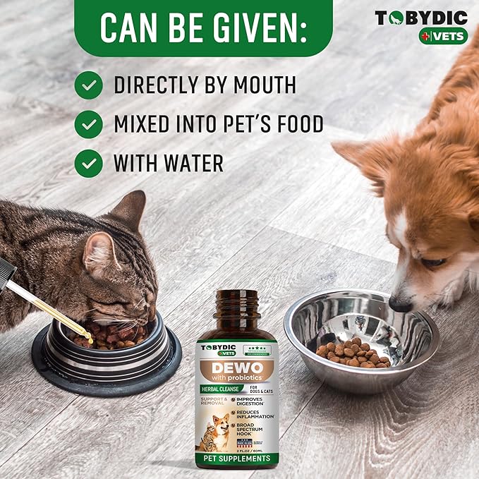 Broad Spectrum Herbal Medicine with Probiotic for Cats & Dogs - Treatment Helps to Remove Tapeworm, Whipworm, Roundworm, and Hookworm - Medication & Supplement Drops - Made in USA