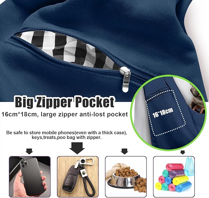 Tomkas Dog Sling Carrier for Small Dogs Puppy (Dark Blue, Adjustable Strap & Zipper Pocket)