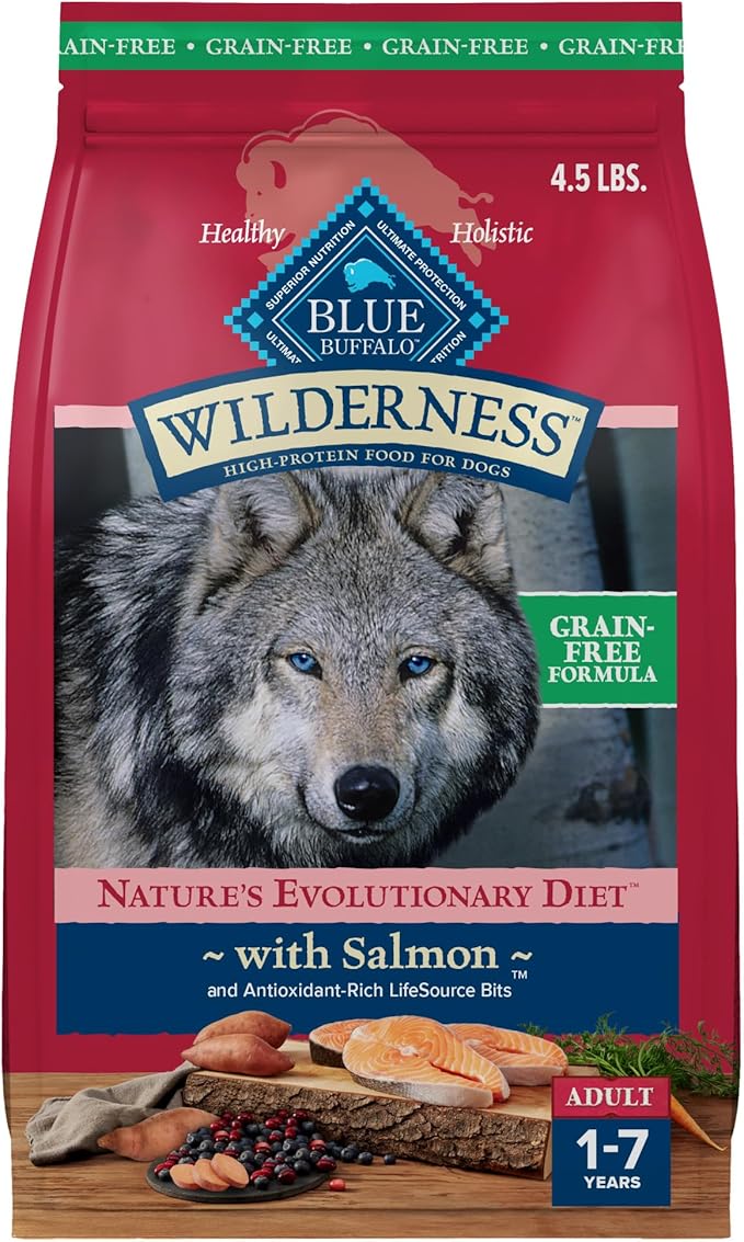 Blue Buffalo Wilderness Adult High-Protein Dry Dog Food with Real Salmon, Grain-Free, Made in the USA with Natural Ingredients, Salmon, 4.5-lb. Bag