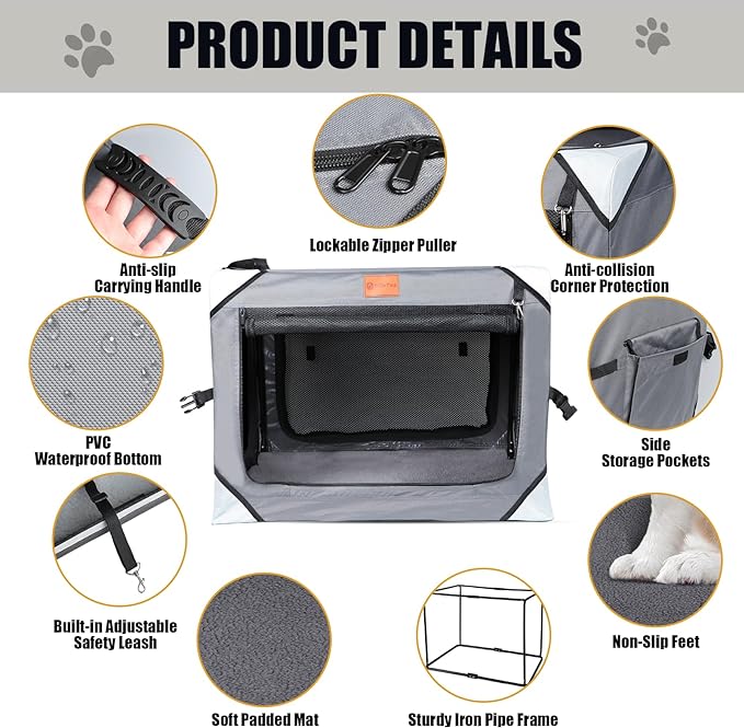 Collapsible Extra Large Dog Crate, Portable Dog Crates for Extra Large Dogs, Foldable Xlarge Dog Travel Crate Soft Sided, 42 x 31 Inch Soft Large Dog Cage Kennel Indoor Outdoor, Ventilated