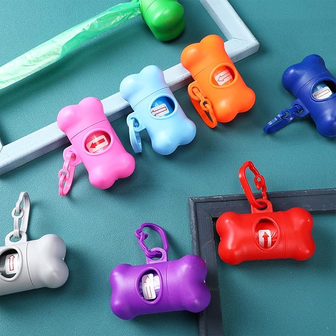 Zhehao 50 Pcs Dog Poop Trash Bag Holder Dispenser Dog Poop Waste Bag Holder Plastic Dog Waste Bag for Leash with Hook and Leak Proof PET Waste Bags for Walking Hiking Camping (Bone)