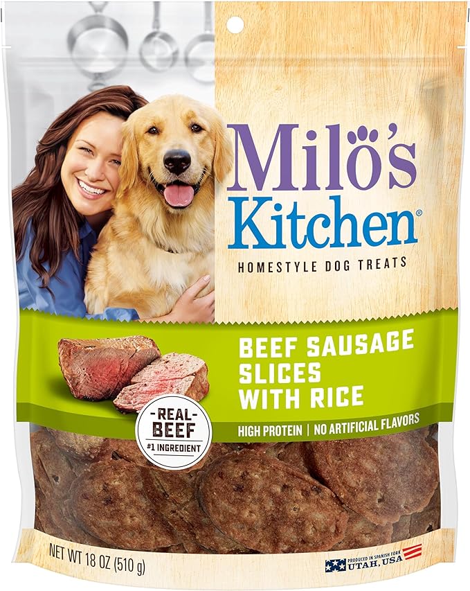 Milo's Kitchen Homestyle Dog Treats, Beef Sausage Slices, 18 Ounce, High Protein, No Artifical Flavors