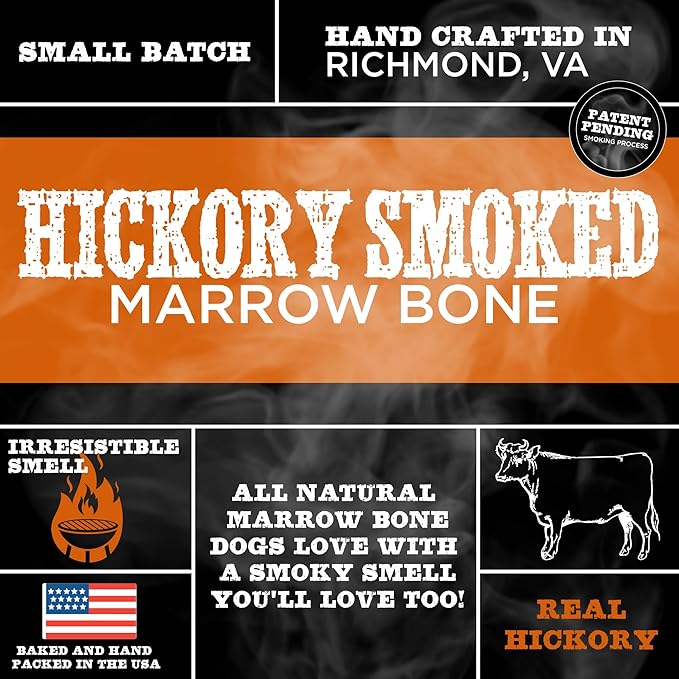 Best Bully Sticks Hickory Smoked Marrow Bones for Large Dogs, 3 Pack - USA Smoked & Packed - No Additives Beef Dog Treats - Long Lasting Dog Chews