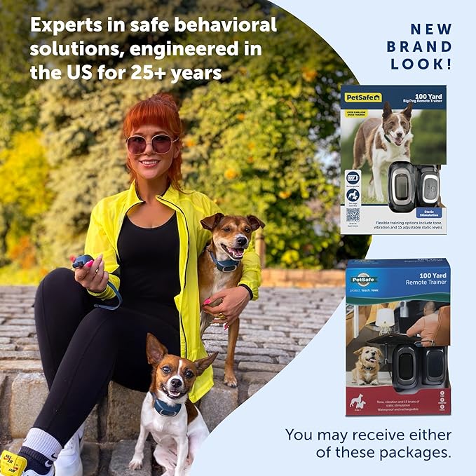 PetSafe Remote Trainer Dog Training Collar - 3 Training Modes: Tone, Vibration, 15 Levels of Static Stimulation, Standard for Dogs over 8lb+ - Waterproof, Durable, Rechargeable - 100 Yards (300 Feet)