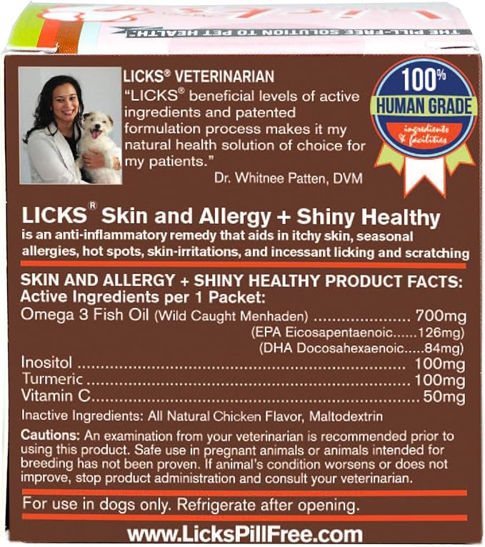 Licks Pill-Free Dog Skin and Allergy - Omega 3 Dog Allergy Relief - Dog Vitamins & Supplements for Itch Relief - Turmeric Supplement for Dog Skin - Gel Packets - 10 Use