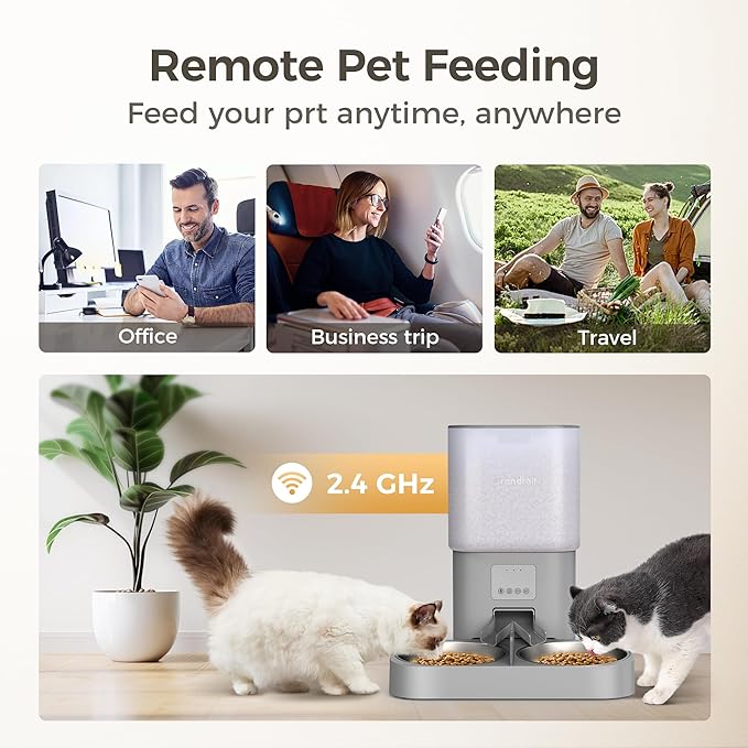 Automatic Cat Feeder, Wifi Cat Food Dispenser with APP Control for 2 Cats & Dogs, 6L Elevated Timed Cat Feeder Programmable 1-10 Meals,10s Meal Call,Dual Power Supply, 2 Stainless Bowls