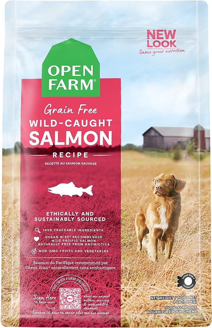 Open Farm Wild-Caught Salmon Grain-Free Dry Dog Food, Fresh Pacific Salmon Recipe with Non-GMO Superfoods and No Artificial Flavors or Preservatives, 4 lbs