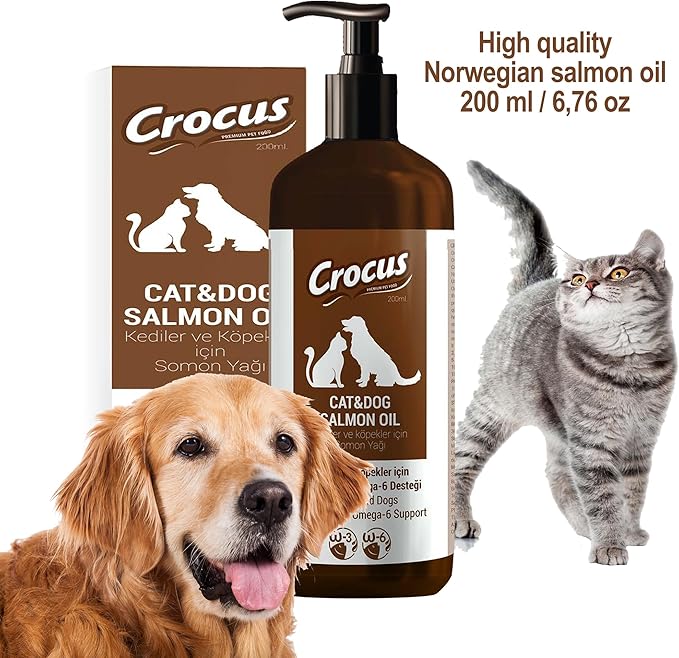 Norwegian Salmon Oil for Dogs & Cats Relieves Scratching & Joint Pain, Improves Skin, Coat, Immune & Heart Health. All Natural Omega 3 & Omega 6 Liquid Food Supplement for Pets. EPA + DHA Fatty Acids