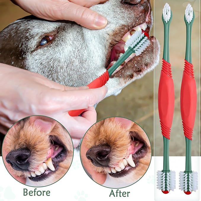 2PCS Dog Toothbrush 360 Degree Dog Tooth Brush, Dual Head Dog Tooth Brushing Kit Non Slip Toothbrush for Dogs and Cat Teeth Clean Pet Toothbrush Dental Care