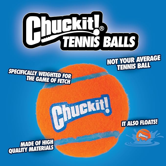 Chuckit Dog Tennis Ball Dog Toy, Medium (2.5 Inch Diameter) for dogs 20-60 lbs, Pack of 4