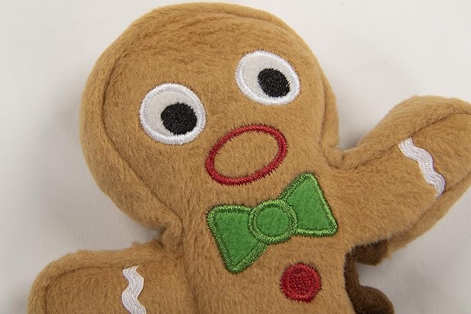 goDog Christmas Gingerbread Man Squeaky Plush Dog Toy, Chew Guard Technology - Brown, Small