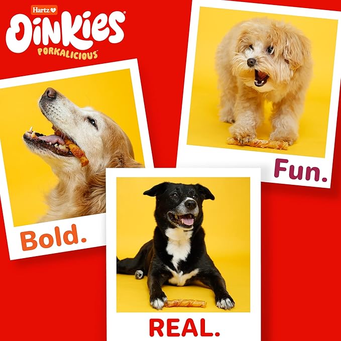Hartz Oinkies Porkalicious Smoked Pig Skin Jerky Twists Dog Treats, 32pk