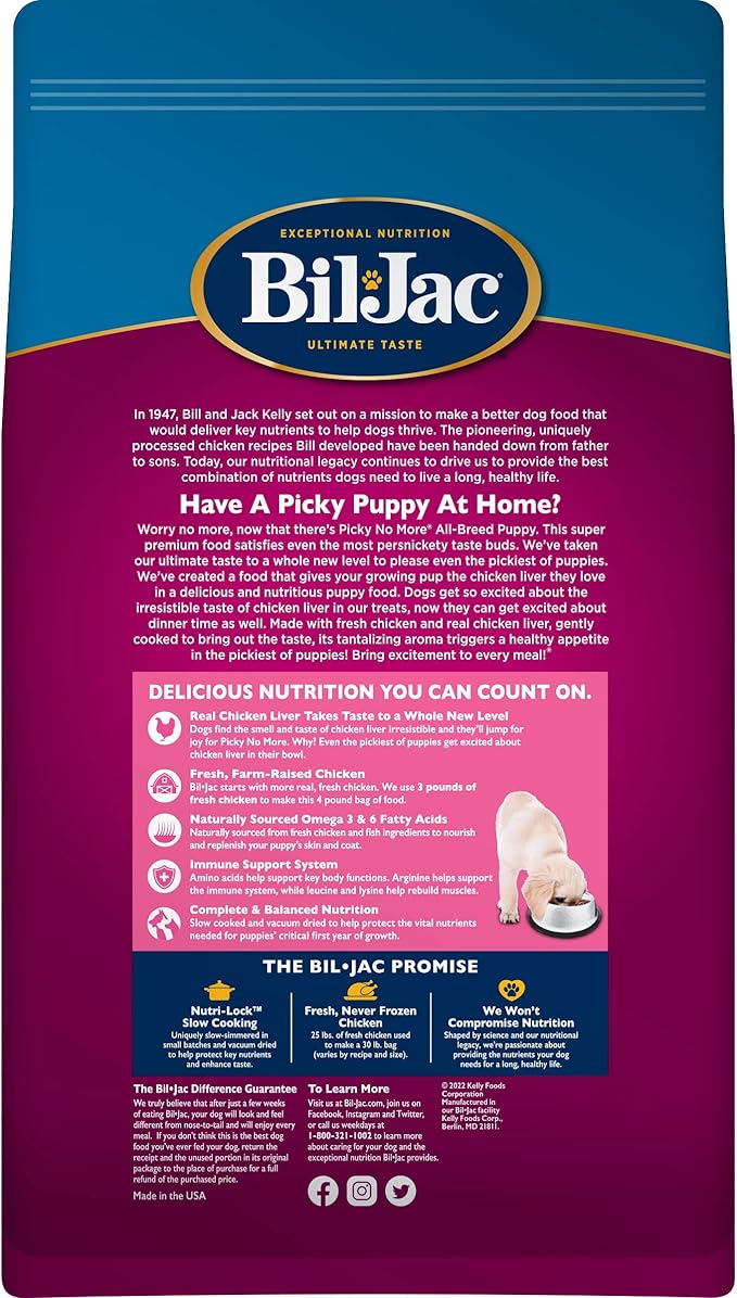 Bil-Jac Picky No More All-Breed Puppy Chicken Liver Recipe Dry Dog Food 4 Pounds (2-Pack)