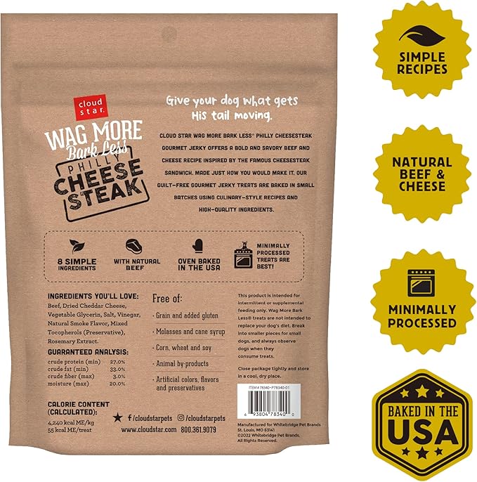Cloud Star Wag More Bark Less Jerky: Philly Cheesesteak Beef - 10 oz.