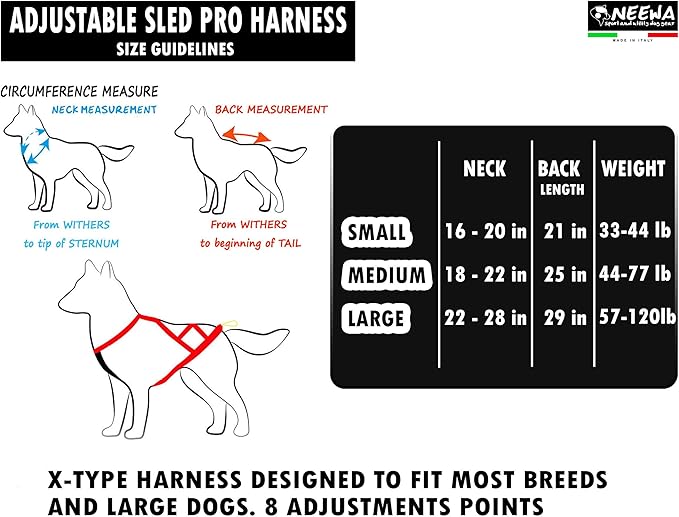 Neewa Adjustable Sled Pro Harness (Medium, Blue), Dog Harness Large Breed, Dog Pulling Harness, Giant Dog Harness, Sled Harness for Pulling, Great for Dog Joring