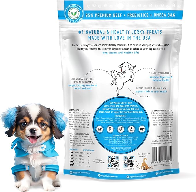Jazzy Jerky Treats, Wag-A-Licious Beef 2-PACK, 95% Protein, Prebiotics for Gut & Immune Health, Omega 3s & 6s for Skin & Coat Health, Made in USA, All Ages, (Two 15 oz bags)