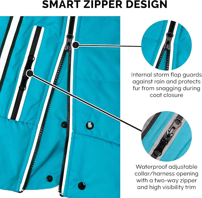 Furhaven Water-Repellent Small Dog Coat, Washable w/ Leash Access & Stretch Fabric - Pro-Fit Active Jacket - Aquamarine, Small