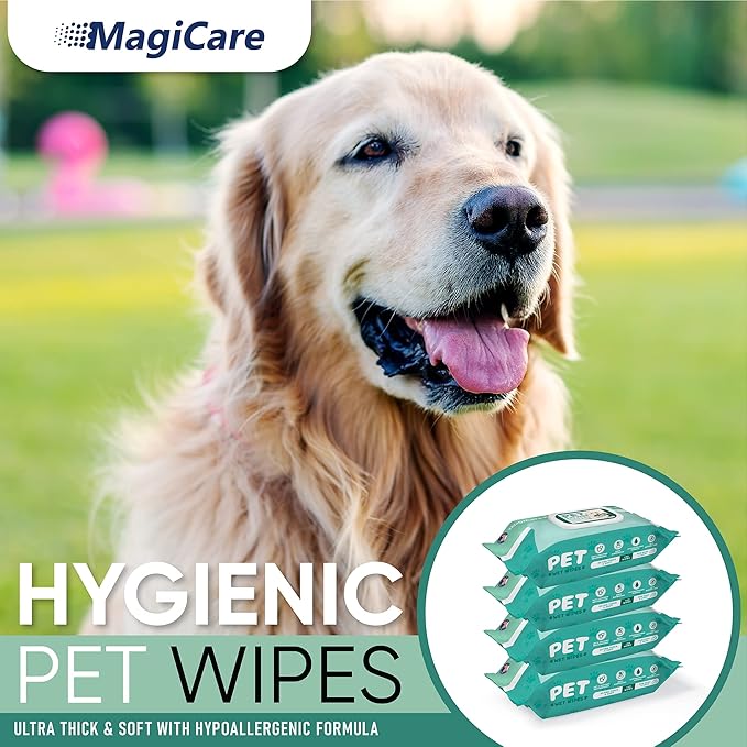 MAGICARE Grooming Wipes for Dogs & Cats - 400 Dog Wipes for Cleaning Paws, Ears and Butt - Unscented Deodorizing Pet Wipes for Dogs with Sensitive Skin - Proudly Made in USA