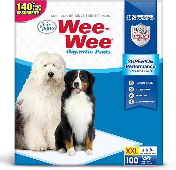Four Paws Wee-Wee Superior Performance Gigantic Pee Pads for Dogs - Puppy & Dog Pads for Potty Training - Dog Supplies - 27.5" x 44" (100 Count)