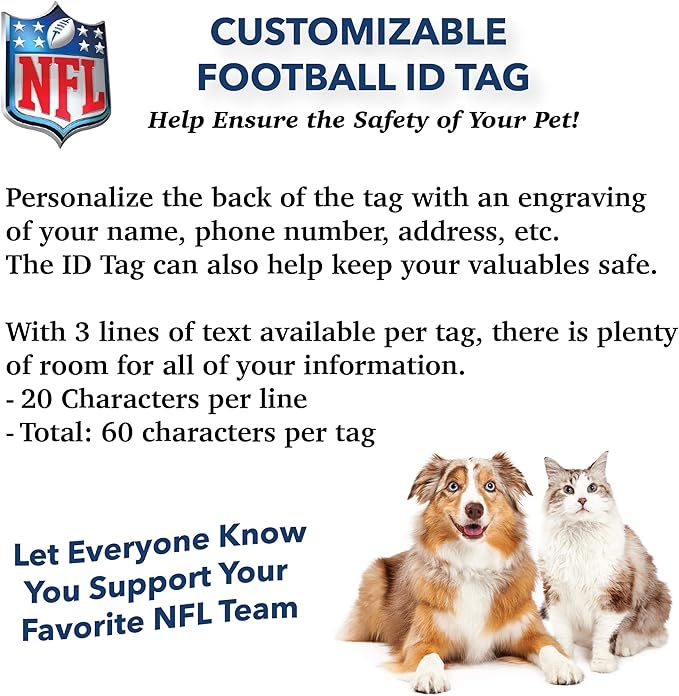 NFL New Orleans Saints Engraving Pet ID Tags in 32 Team Logo Shapes Personalized Dog Tags and Cat Tags with 3 Lines of Customizable Text for Tracking & Safety. Stainless Steel Pet ID Tracking Tags