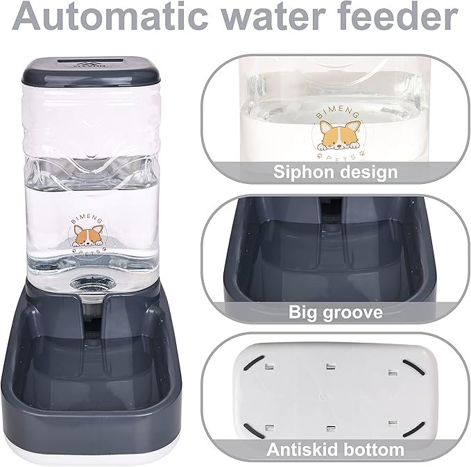 Automatic Pet Water Feeder, 3.8L Gravity Cat Water Dispenser with Cat Water Bowl, Large Capacity Water Feeder for Kitten & Small and Medium-Sized Dogs (Grey)