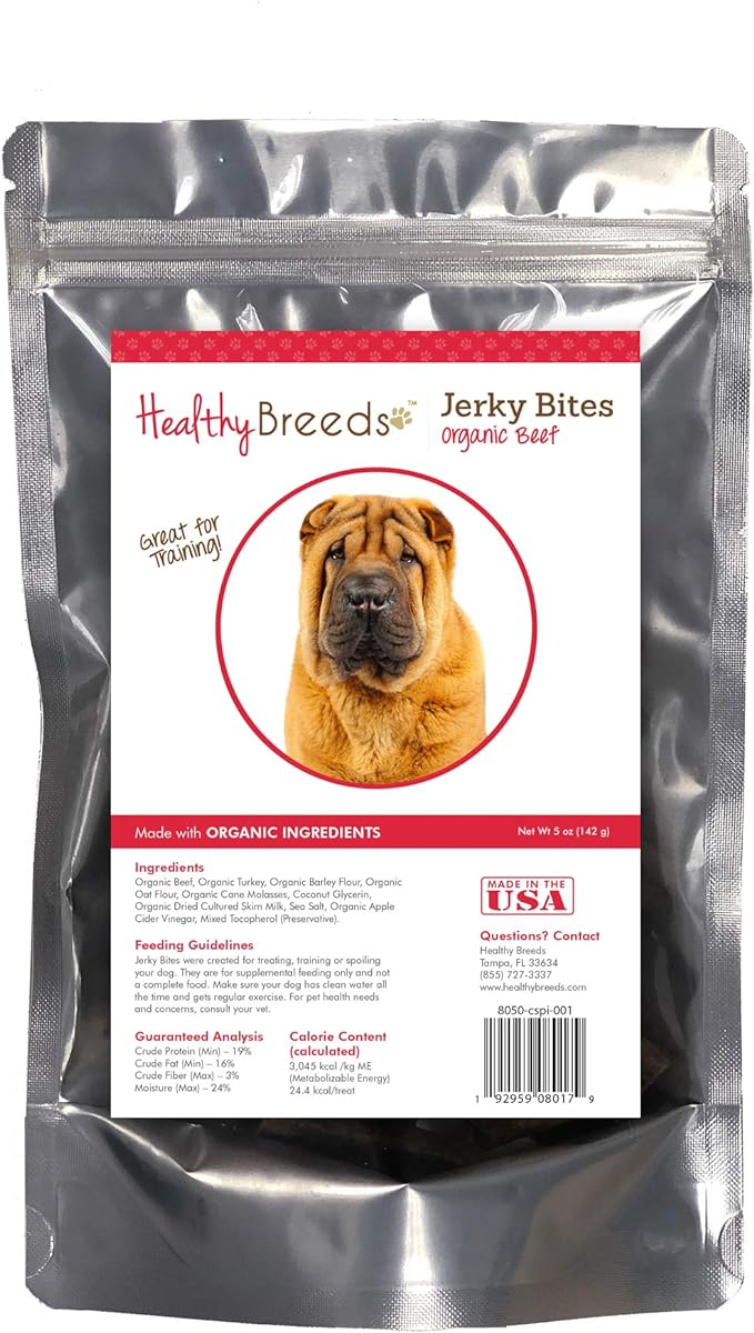 Healthy Breeds Chinese Shar Pei Jerky Bites Beef Recipe Dog Treats 5 oz