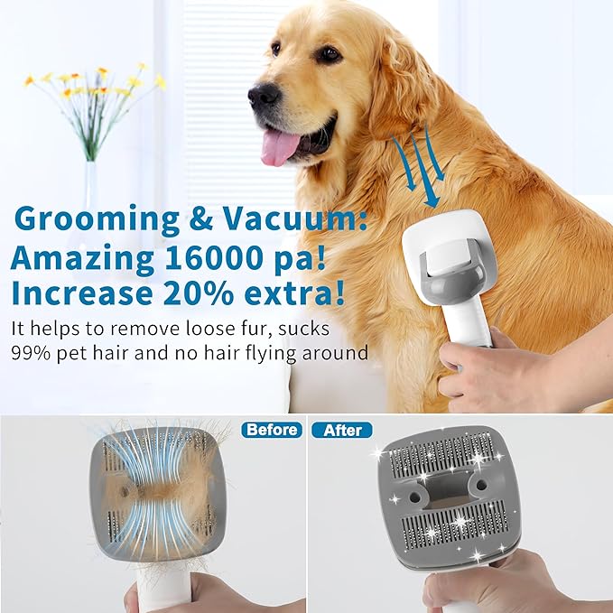 Dog Grooming Vacuum Kit: Pet Grooming Kit for Shedding, 16000PA Powerful Suction 99% Pet Hair, 1.5L Dust Cup and Low Noise Dog Clippers Tools with 4 Combs