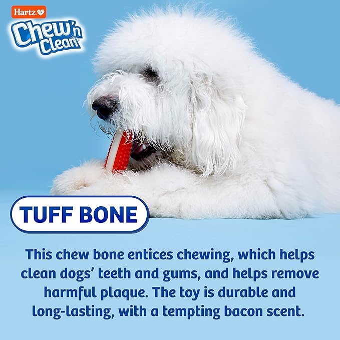 Hartz Chew 'N Clean Tuff Bone Bacon Scented Dental Dog Chew Toy - Extra Large