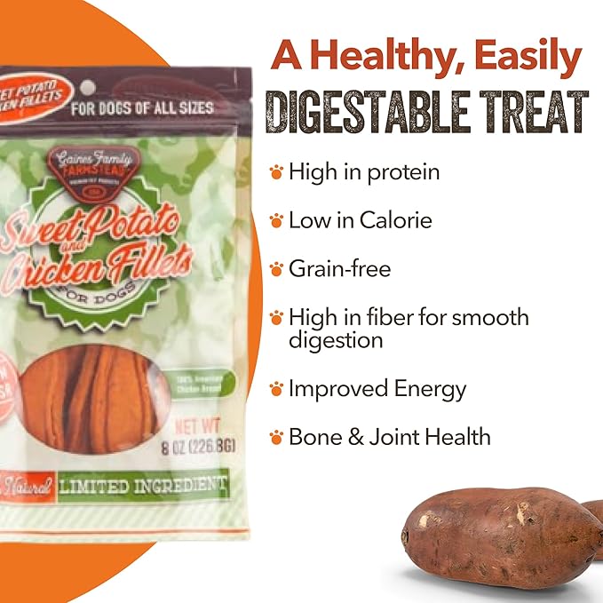 Gaines Family Farmstead Sweet Potato & Chicken Fillets for Dogs, All-Natural, Grain-Free, Healthy Dog Treats for All Ages & Breeds, Made in USA, 8 oz