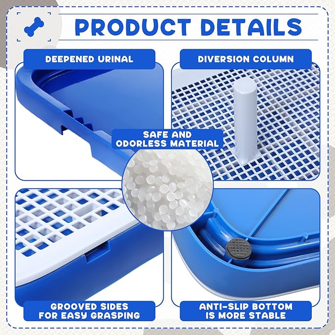 2 Pack Dog Potty Training Tray, Pee Pad Holder, Easy to Clean Puppy Pad Holder Tray with Diversion Column Nonslip Dog Pad Holders Heighten Dog Litter Box for Small Medium Pet (25.6"x19.3"x2")