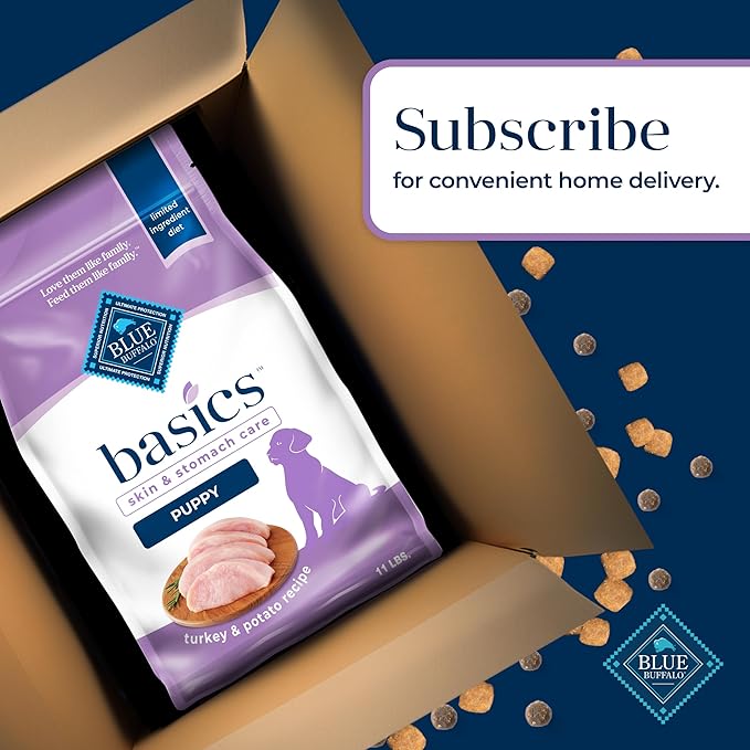 Blue Buffalo Basics Dry Dog Food for Puppies, Skin & Stomach Care, Limited Ingredient Diet for Dogs, Turkey Recipe, 11-lb. Bag