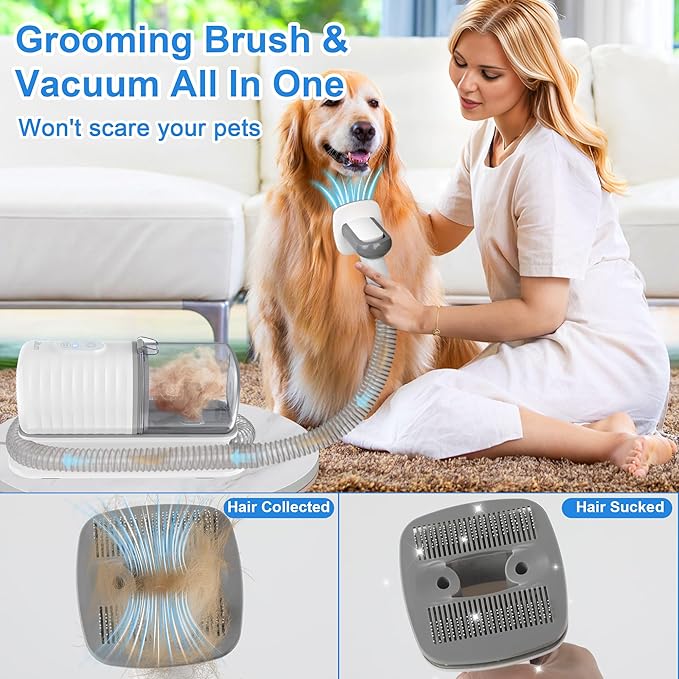 Dog Grooming Vacuum Kit: 16000Pa Powerful Dog Vacuum Brush for Shedding Grooming 99% Pet Hair Suction with 4 Pet Grooming Tools, 1.5L Large Dust Cup & Low Noise Grooming Clippers Tools for Dogs Cats