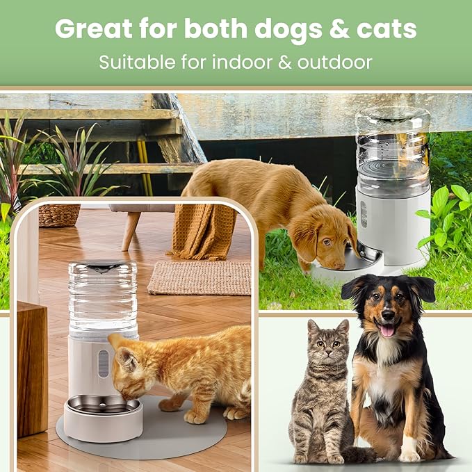 Pet Water Dispenser 4L with Placemat and Stainless Steel Bowl, Unplugged Automatic Gravity Water Dispenser, Easy to Clean, Safe for Pets