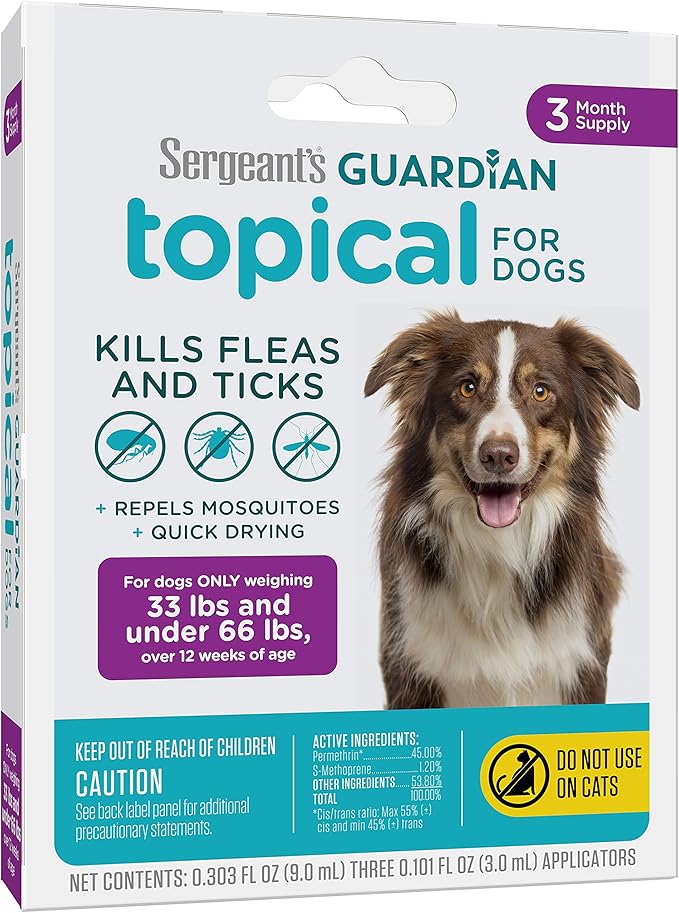 Sergeant's Guardian Flea & Tick Squeeze On Topical for Dogs, 33-66 lbs., 3 Count