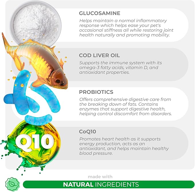 10 in 1 Multivitamin for Dogs - 90 Soft Chews - Hip and Joint Support with Glucosamine and Chondroitin - Cod Liver Oil & Vitamins with Coq10 for Skin & Heart Health, Gut & Immune Support