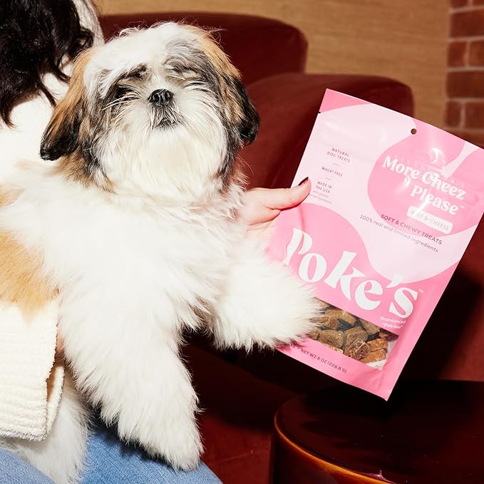 Poke's More Cheez Please Treats for Dogs, Limited Ingredient & Natural Dog Treats, Wheat-Free & Made in The USA, Beef & Cheese Soft & Chewy Treats, 8oz