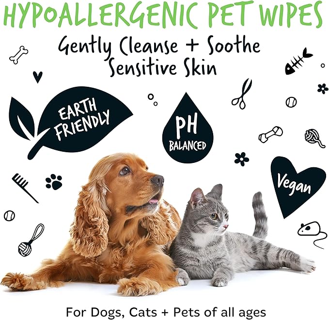 Dog Wipes, 100% Plastic Free Biodegradable pet wipes for full body, eye wipes, ear wipes, bum & paws. 110 sensitive dog grooming wipes for dogs, puppy & cat grooming (Fragrance Free)