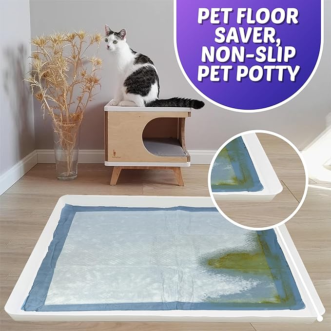 Skywin Dog Pad Holder Tray for 27.5 x 44 Inches Training Pads (White) - Easy to Clean and Store Perfect for Dog Potty Tray – Silicon Wee Wee Pad Holder, No Spill Pee Pad Holder for Dogs