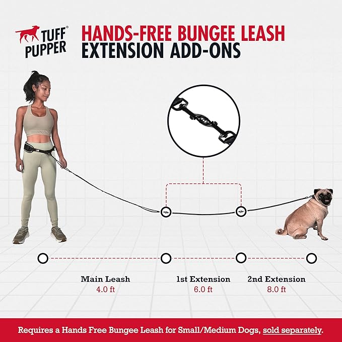 Tuff Pupper Heavy Duty Hands Free Dog Leash | One Small/Medium Dog Up to 45 lbs | Comfortable Shock Absorbing Bungee | Reflective Padded Handles | Lumbar Waist Belt 22-45" | Jogging Running Leash