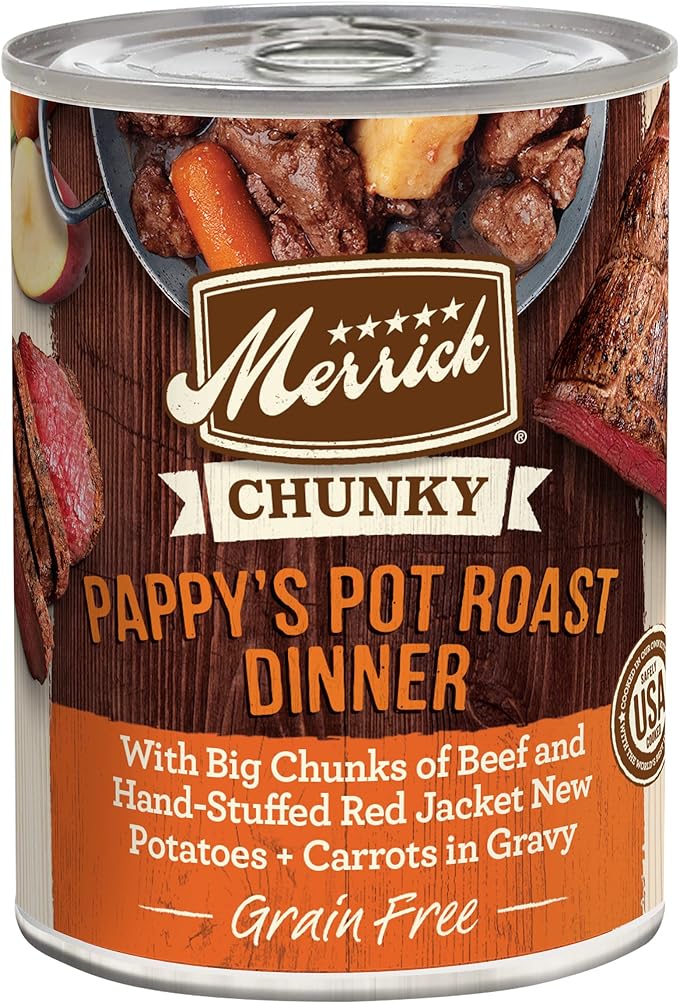 Merrick Chunky Grain Free Premium And Wholesome Canned Dog Food, Real Meat Pappy’s Pot Roast Dinner In Gravy - (Pack of 12) 12.7 oz. Cans