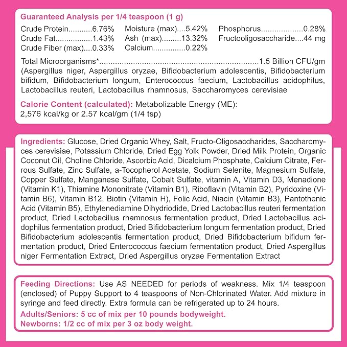 Dogzymes Fading Puppy Support Probiotics Prebiotics Enzymes Glucose Electrolytes Vitamins Minerals Mix 1 to 16 with Water (3 ounce)