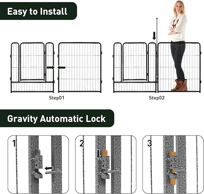 mestyl Dog Playpen, 32" Height 16 Panels Outdoor Pet Play Pen, Big Dog Exercise Play Pen for Large/Medium/Small Dogs, Foldable Puppy Pen for Indoor, Camping, RV, Anti-Rust Paint Finish, Quick Install