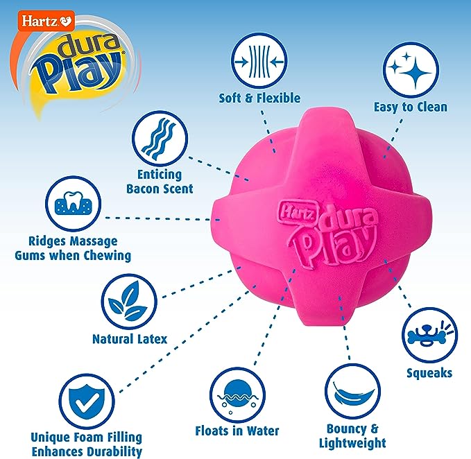 Hartz DuraPlay Ball Squeaky Latex Dog Toy, Medium 3 Pack
