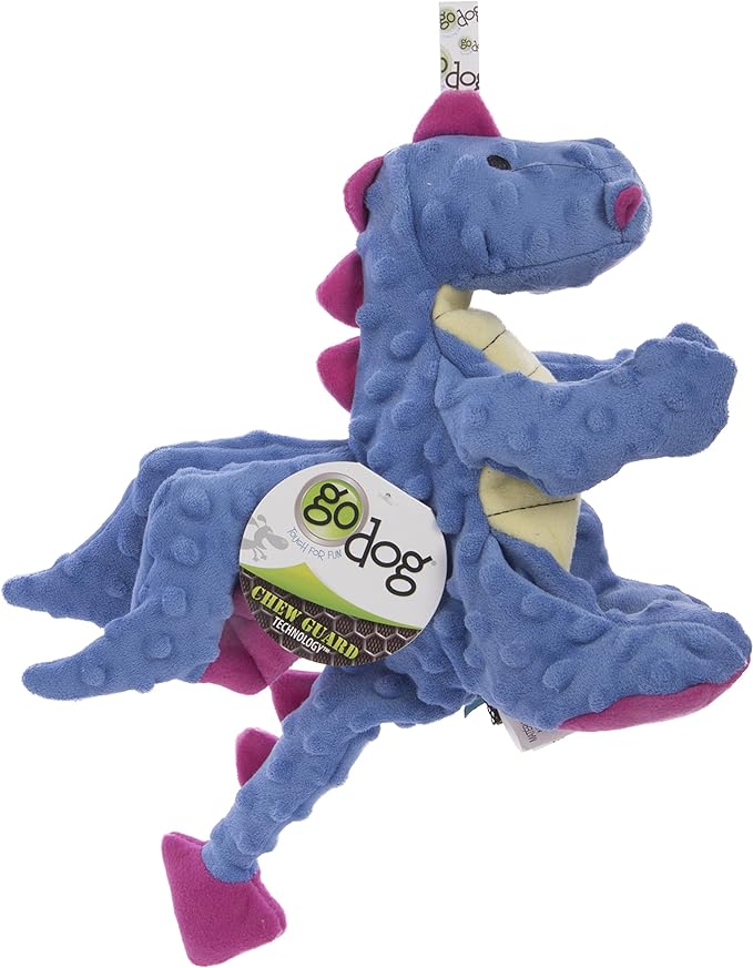 goDog Bubble Plush Dragons Squeaky Dog Toy, Chew Guard Technology - Periwinkle, Large