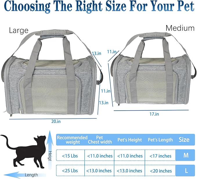 Dog Cat Carrier Pet Carriers for Small Medium Large Cats Dogs Carrier Soft Sided Small Puppy Dog Carrier Portable Foldable Airline Approved Dog Cat Travel Carrier Grey Large