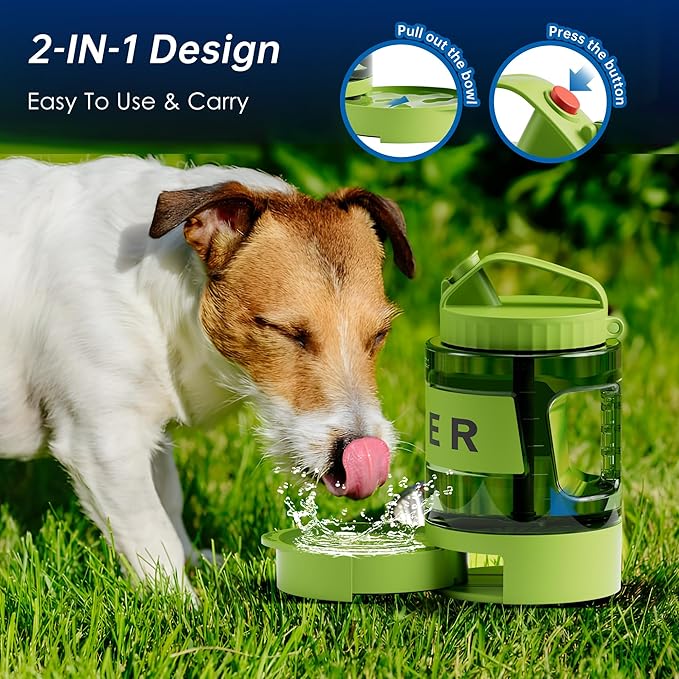 77oz Dog Water Bowl Dispenser, Dog Camping Essentials,Large Dog Travel Water Bottle with Pull-Out Drinking Bowl, Portable for Dog, Dog Beach Essentials Accessories, Car Water Bowl for Dogs, Bpa Free
