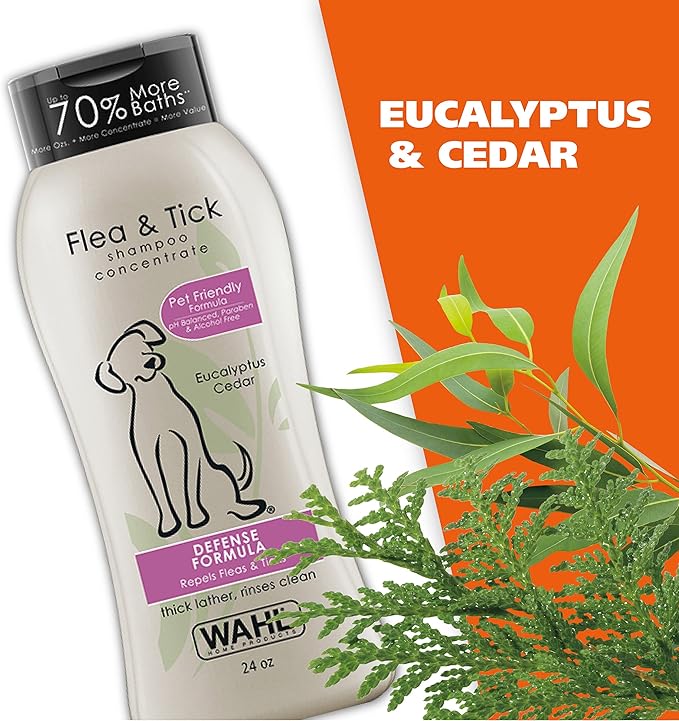 Wahl USA Flea & Tick Repelling Dog Shampoo for Pets – Defense Formula with Eucalyptus Cedar & Rosemary – 24 Oz - 820007A