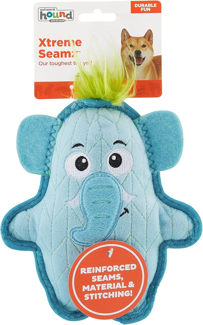 Outward Hound Xtreme Seamz Elephant Squeaky Durable Dog Toy